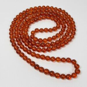 Vintage Natural Amber Beaded Necklace Long 46 in 8mm Beads Glow Gemstone